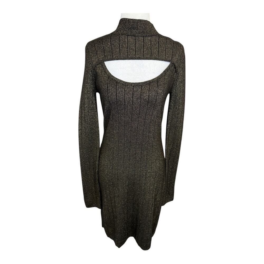 Chelsea28 Women's Black Gold Metallic‎ Cutout Sweater Dress Size Small NWOT